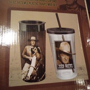John Wayne Brown Travel Tumbler and Clear Travel Mug Set